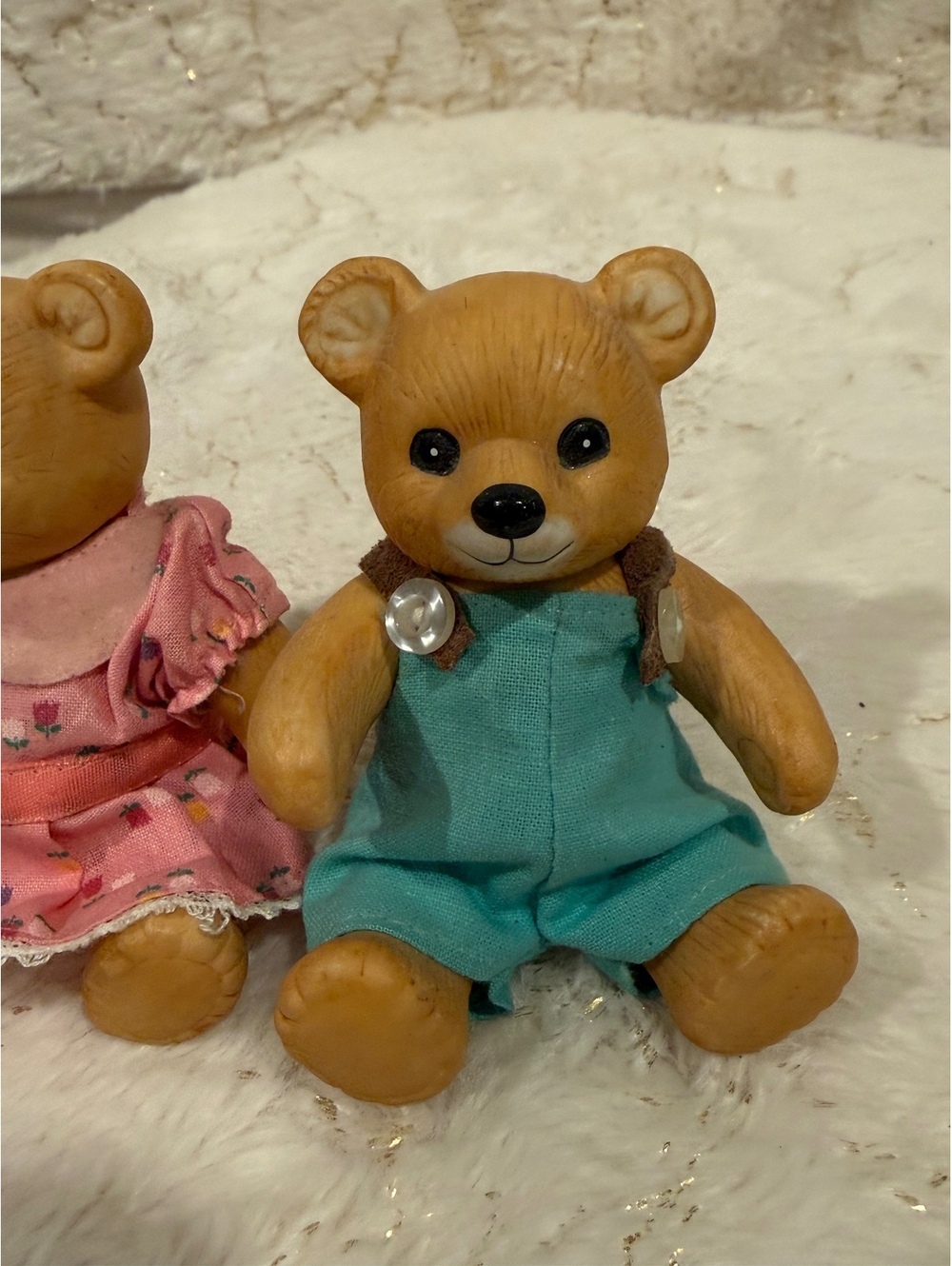 Vintage Teddy Bear Figurines Set of 2 Jointed Bears with Original Fabric Clothes